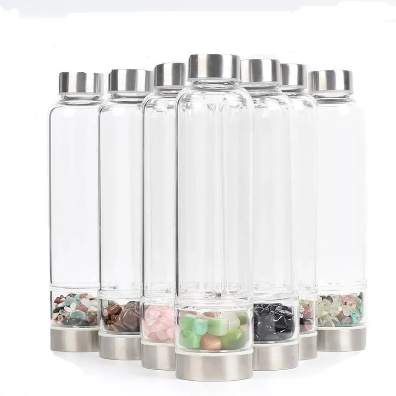 Natural Quartz Crystal Glass Water Bottle