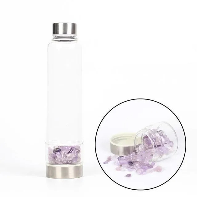 Natural Quartz Crystal Glass Water Bottle