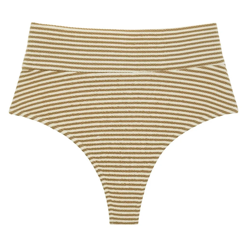 Neutral Stripe Full Coverage High Rise Bikini Bottom