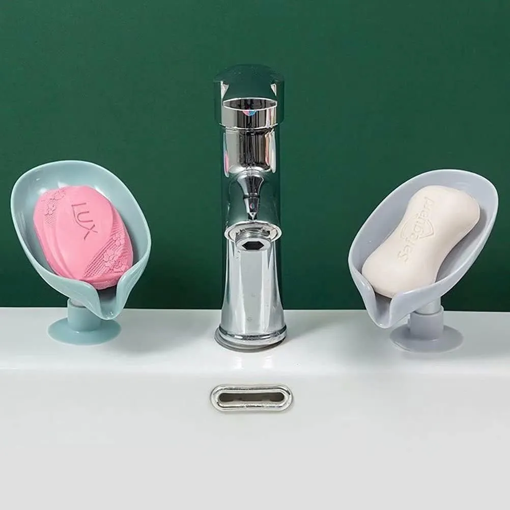 NEW 2 Pack Bathroom Soap Dishes, Leaf-Shape Self Draining Soap Holder Not Punched Easy Clean Waterfall Suction Cup Soap Dish for Shower