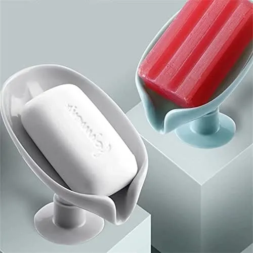 NEW 2 Pack Bathroom Soap Dishes, Leaf-Shape Self Draining Soap Holder Not Punched Easy Clean Waterfall Suction Cup Soap Dish for Shower
