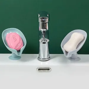 NEW 2 Pack Bathroom Soap Dishes, Leaf-Shape Self Draining Soap Holder Not Punched Easy Clean Waterfall Suction Cup Soap Dish for Shower