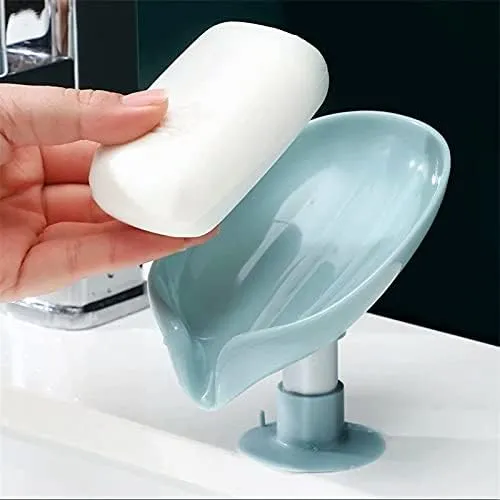 NEW 2 Pack Bathroom Soap Dishes, Leaf-Shape Self Draining Soap Holder Not Punched Easy Clean Waterfall Suction Cup Soap Dish for Shower