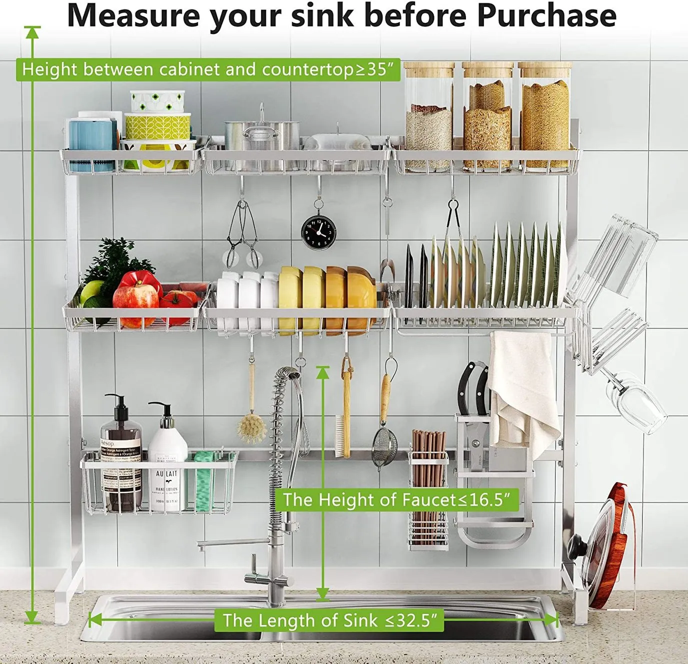 New in box! Easylife Over the Sink Dish Drying Rack 3 Tier Stainless Steel Large Kitchen Rack Dish Drainer
