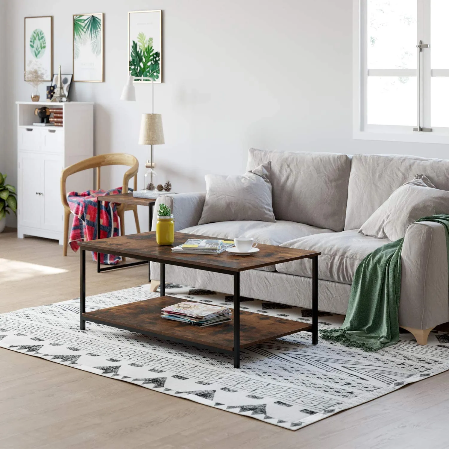 New in box! Homfa Industrial Coffee Table for Living Room, 2-Tier Tea Table with Storage Shelf TV Stand Side End Table