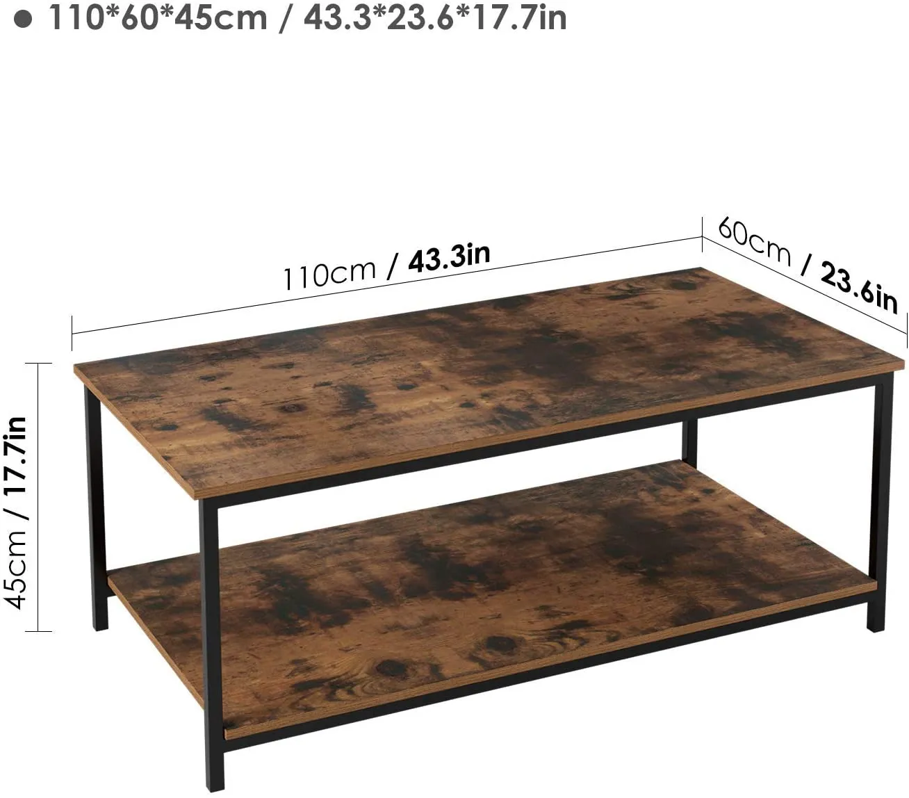 New in box! Homfa Industrial Coffee Table for Living Room, 2-Tier Tea Table with Storage Shelf TV Stand Side End Table