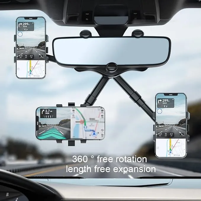 New XYAJUANG 360°Rotatable and Retractable Car Phone Holder, Multifunctional Adjustable Mount, Universal Rearview Mirror Phone Holder for All Mobile Phones