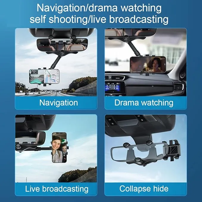 New XYAJUANG 360°Rotatable and Retractable Car Phone Holder, Multifunctional Adjustable Mount, Universal Rearview Mirror Phone Holder for All Mobile Phones