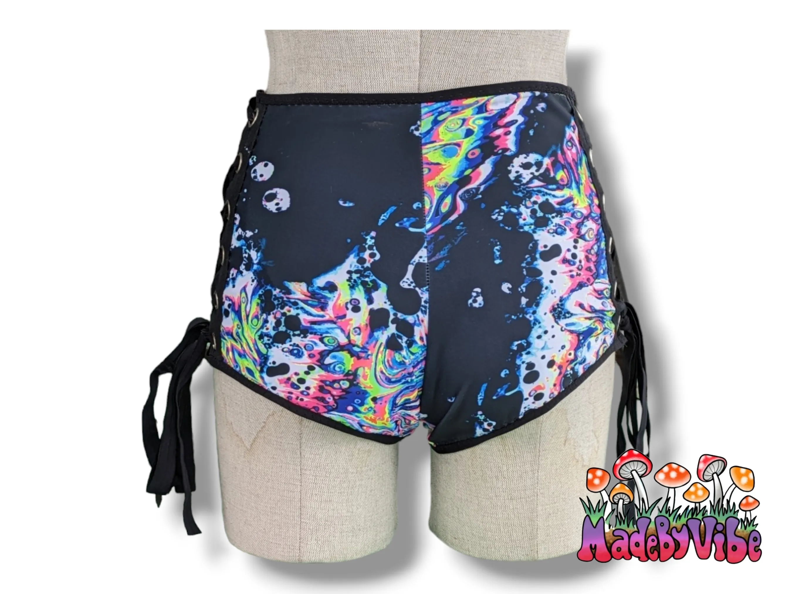 Oil Slick Lace Up High Waisted Booty Shorts - Ready to Ship