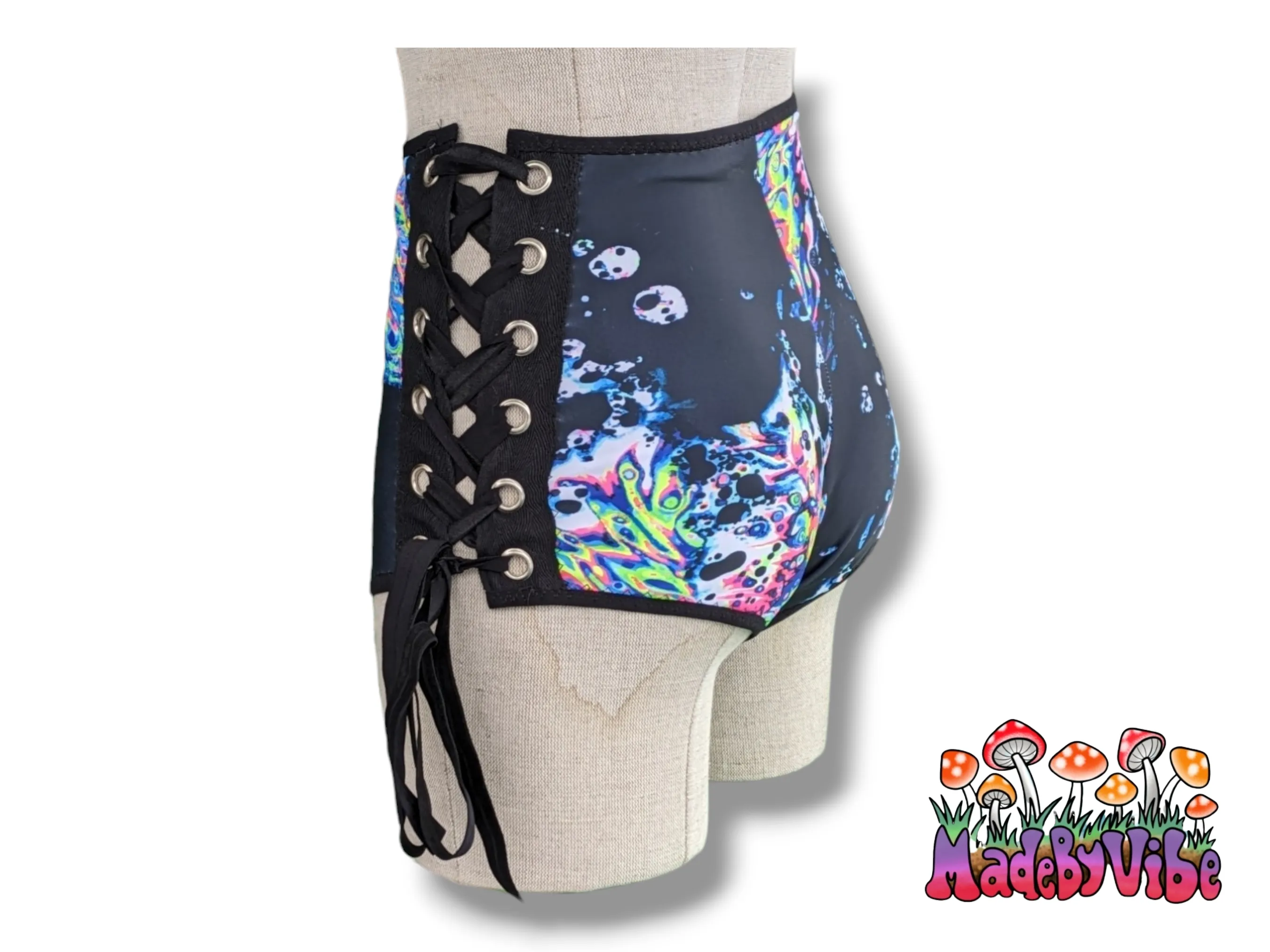Oil Slick Lace Up High Waisted Booty Shorts - Ready to Ship