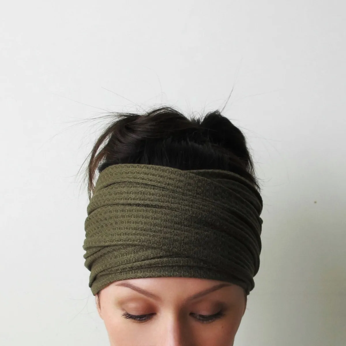 OLIVE GREEN Waffle Knit Head Scarf