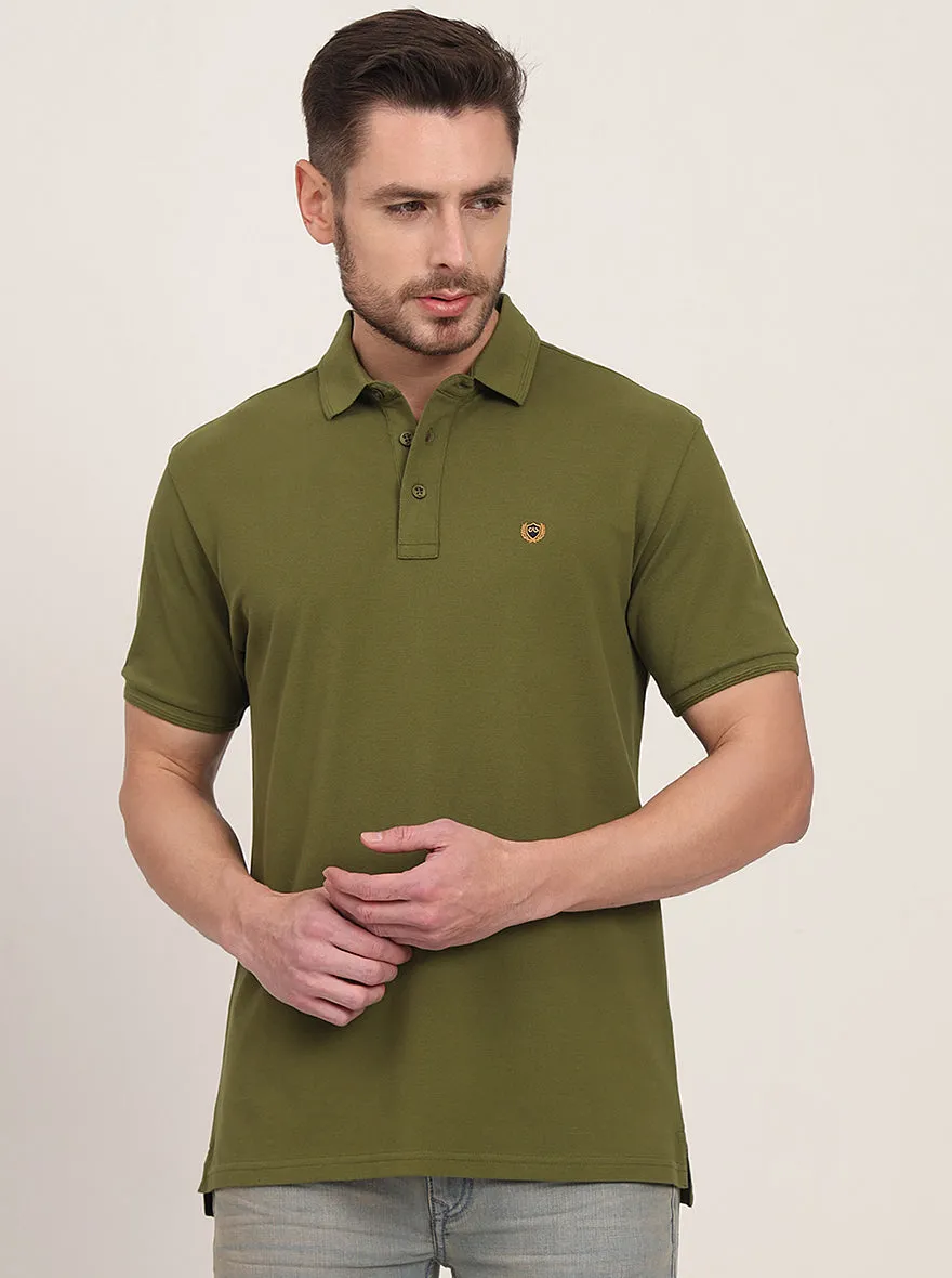 Olive Solid Slim Fit Polo T-Shirt | JadeBlue