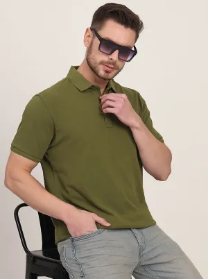 Olive Solid Slim Fit Polo T-Shirt | JadeBlue