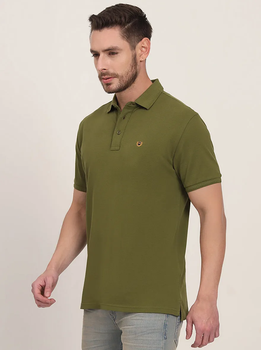 Olive Solid Slim Fit Polo T-Shirt | JadeBlue