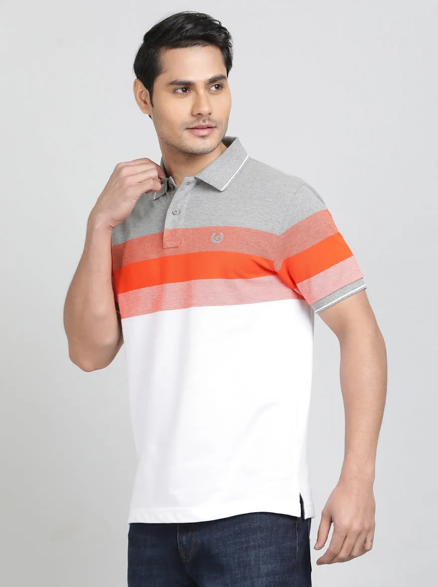 Orange Striped Slim Fit Polo T-Shirt | Greenfibre