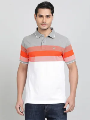 Orange Striped Slim Fit Polo T-Shirt | Greenfibre