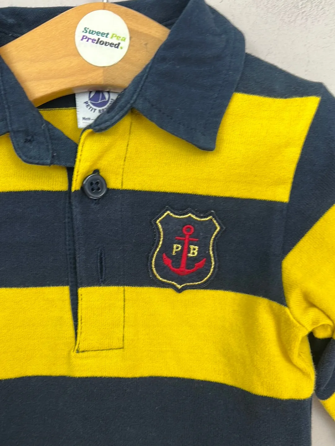 Petit Bateau yellow & navy rugby shirt 3m