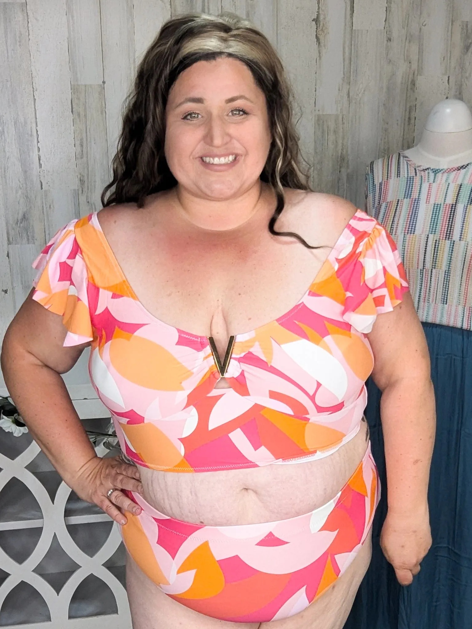 Pink   Orange Mod Highwaist 2pc Swimsuit