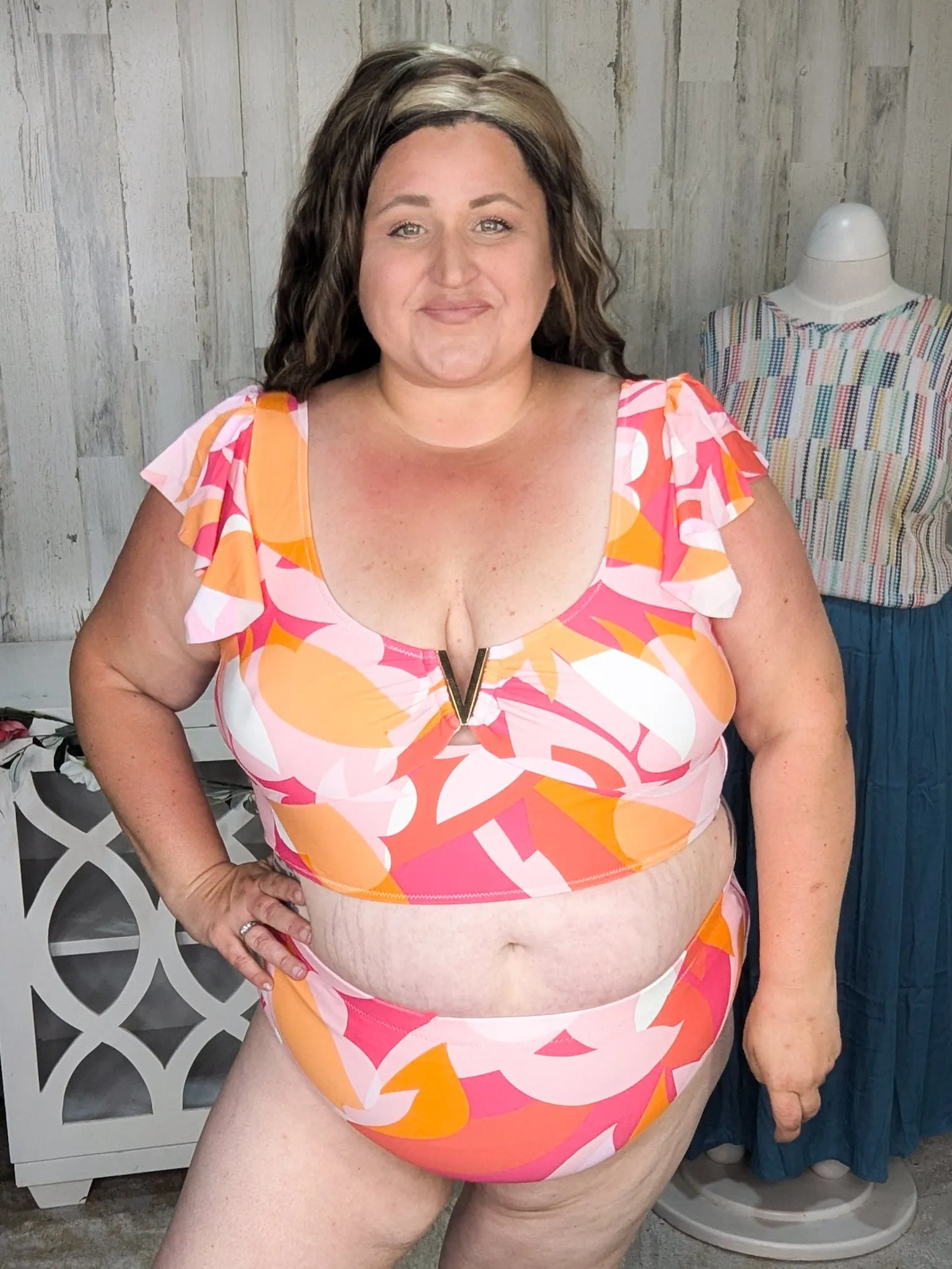 Pink   Orange Mod Highwaist 2pc Swimsuit
