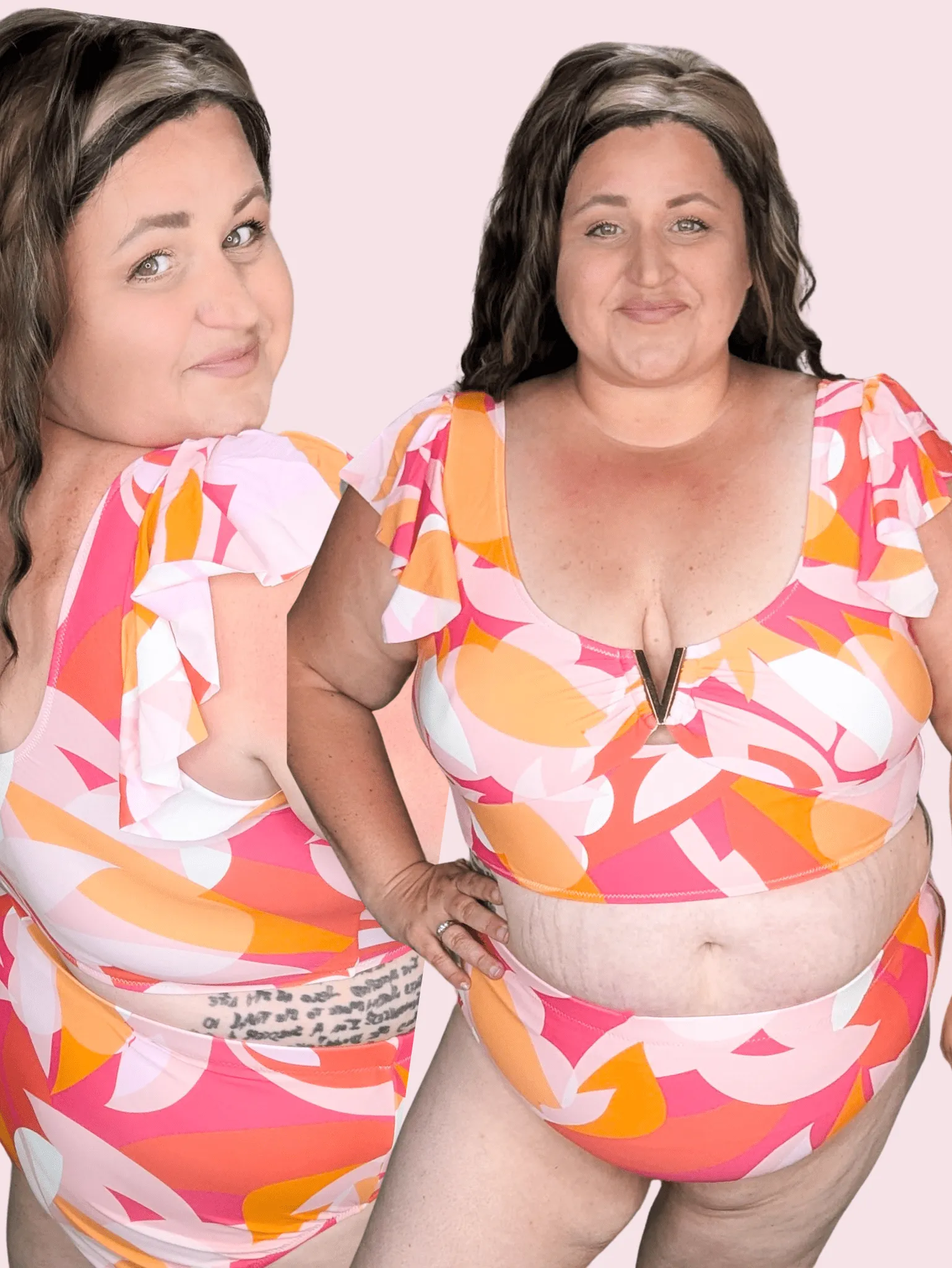 Pink   Orange Mod Highwaist 2pc Swimsuit
