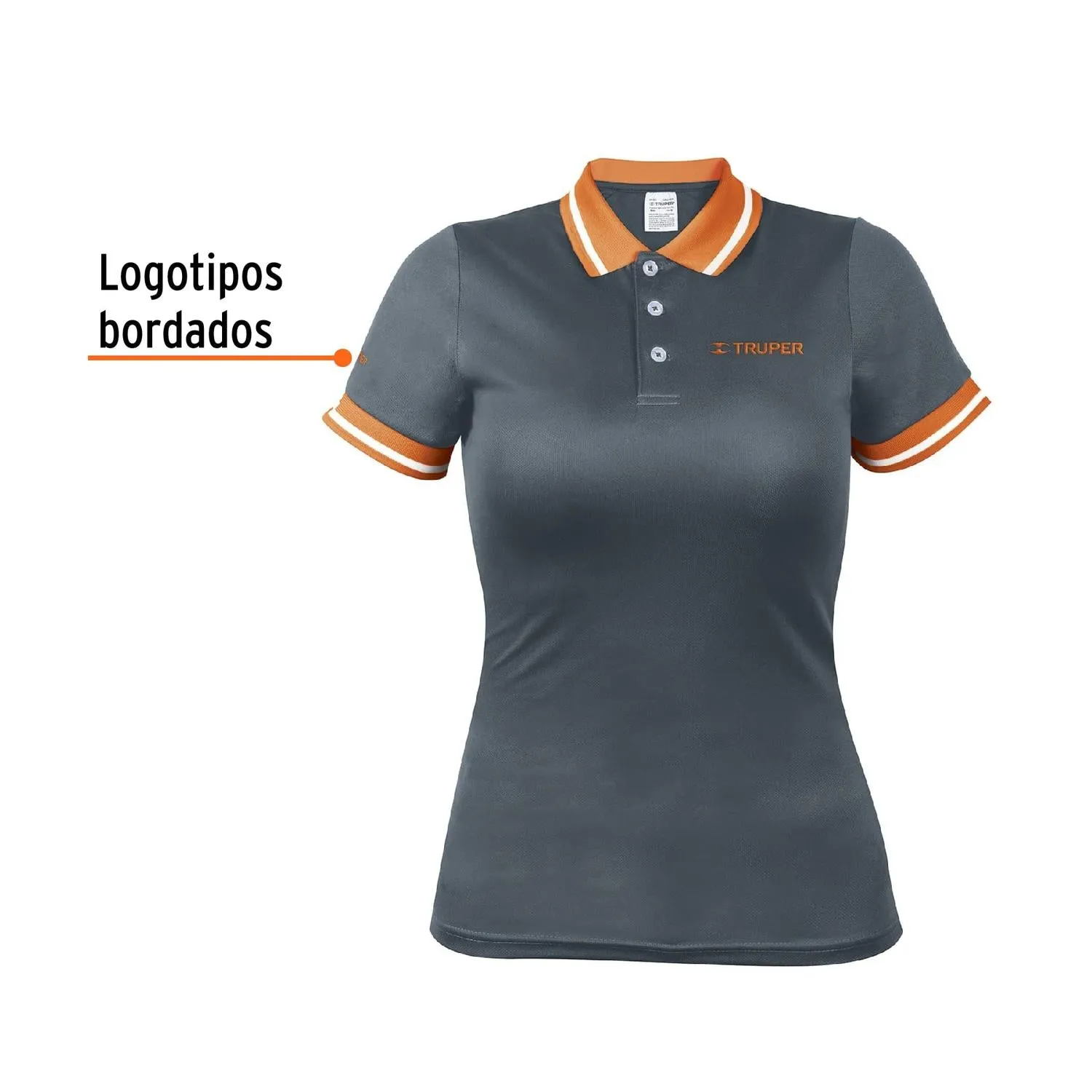 Playera tipo polo dry fit gris, para dama, talla G, Truper 61088