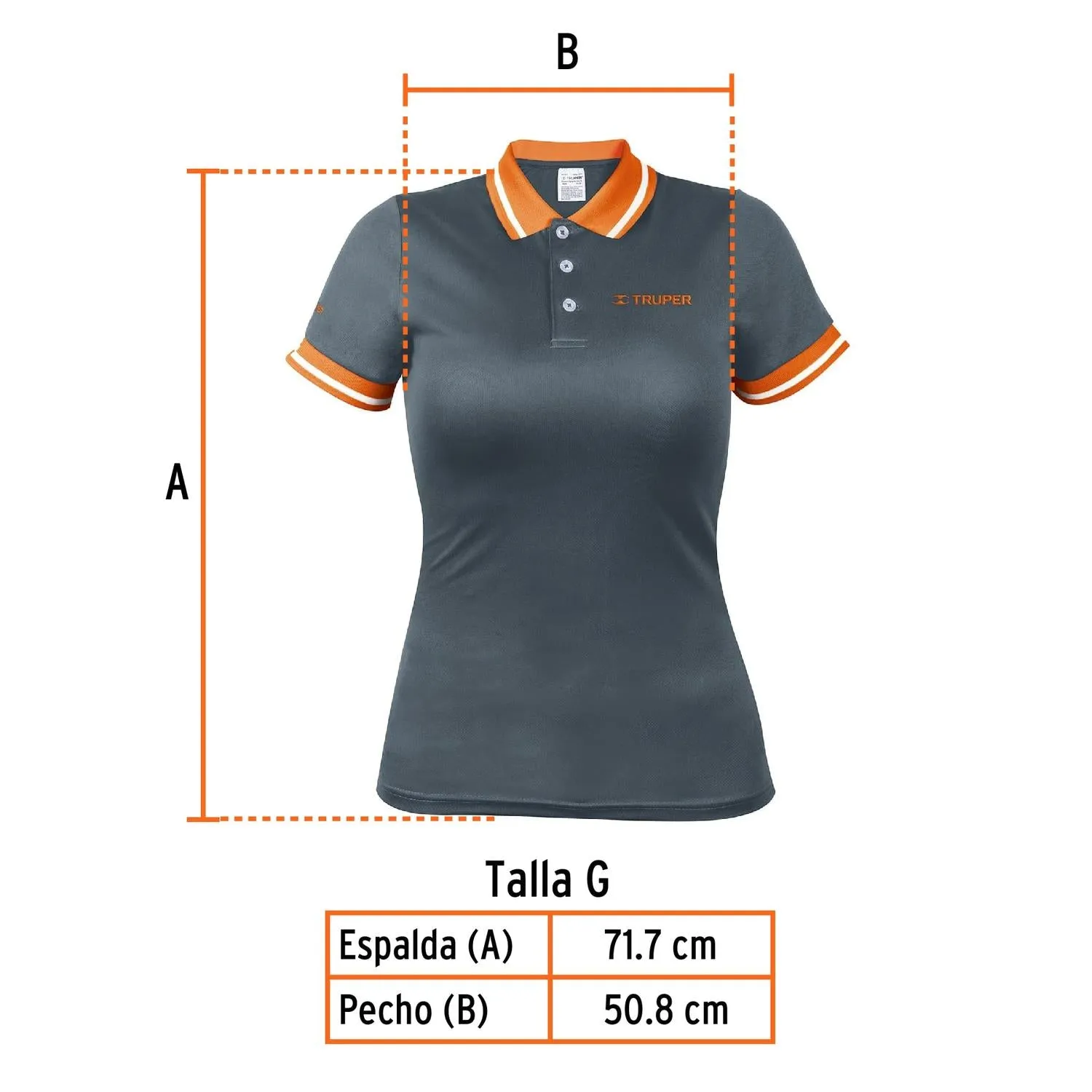 Playera tipo polo dry fit gris, para dama, talla G, Truper 61088
