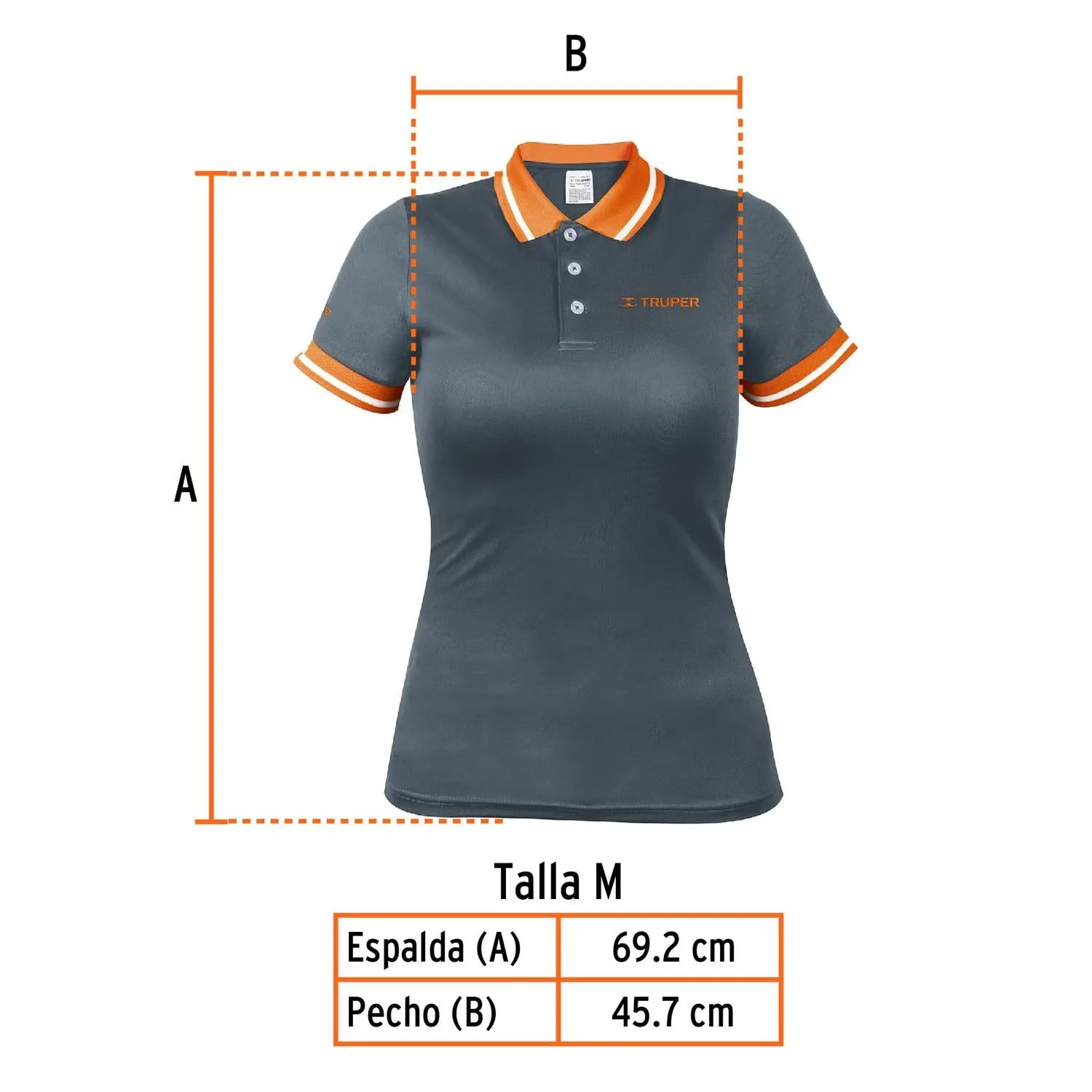 Playera tipo polo dry fit gris, para dama, talla M, Truper 61087