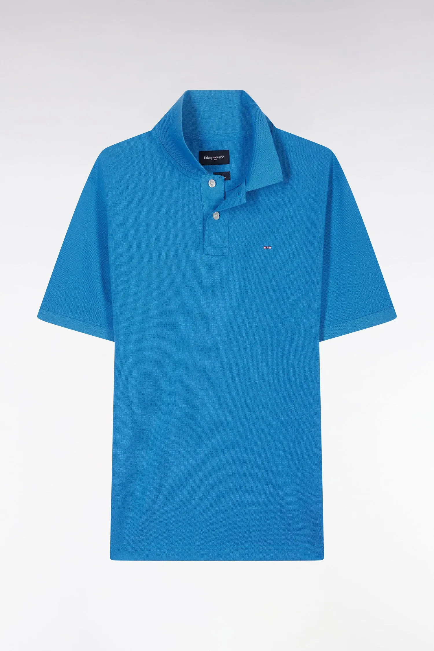 Polo à manches courtes uni en coton Pima bleu coupe droite