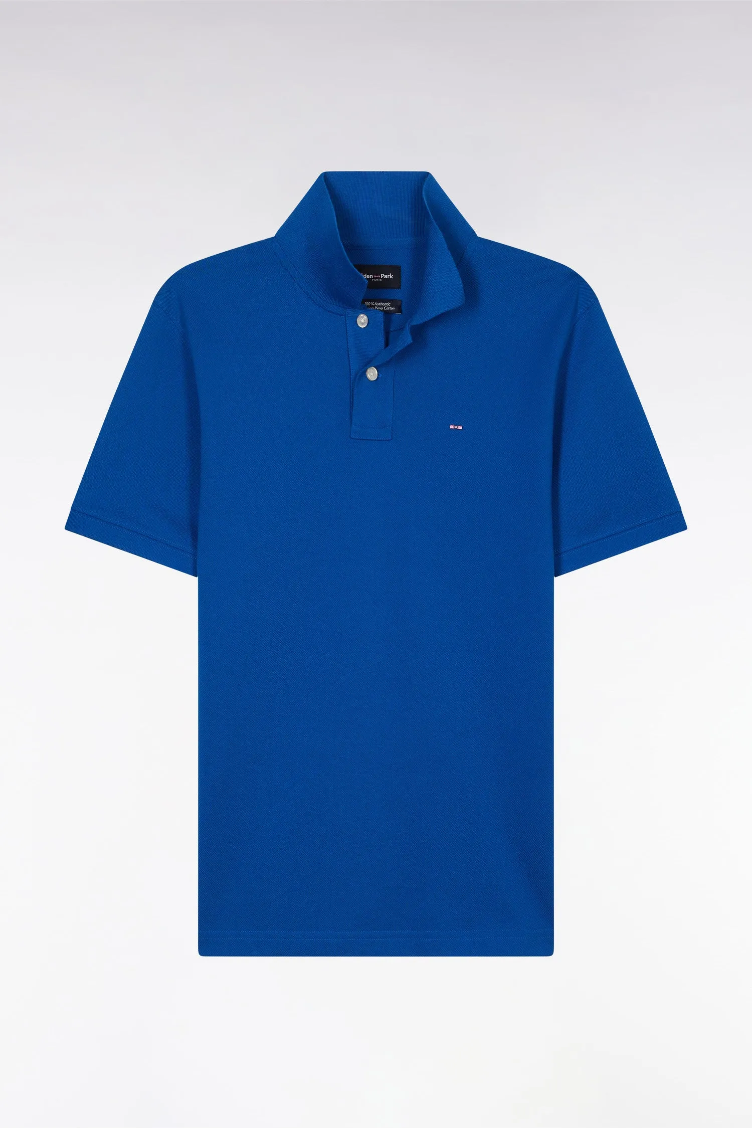 Polo à manches courtes uni en coton Pima bleu foncé coupe droite
