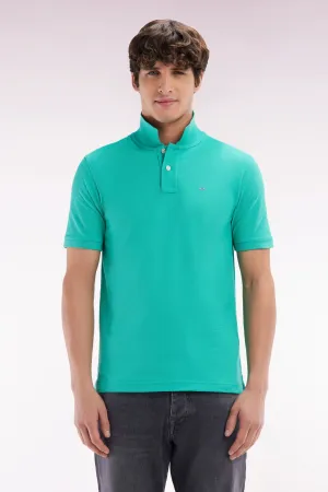 Polo à manches courtes uni en coton Pima vert coupe droite
