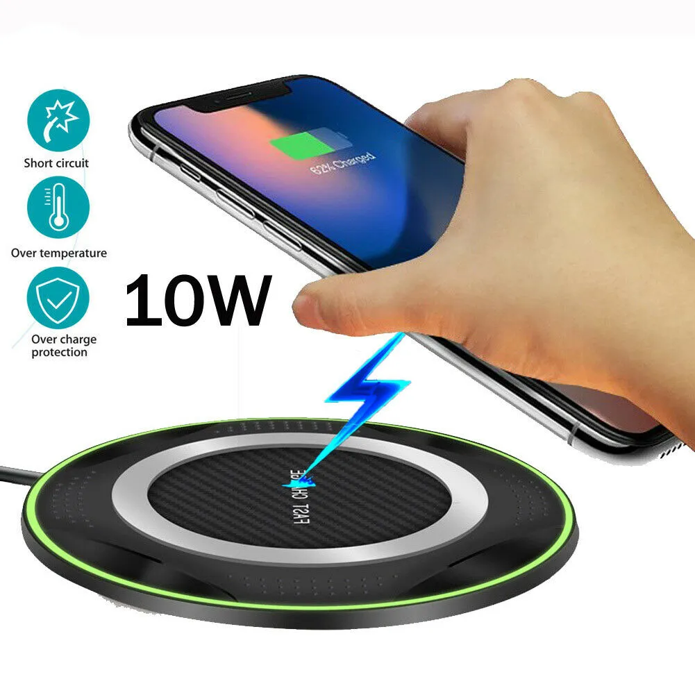 QI 10W Fast Wireless Charger Charging Pad for Huawei P30/Mate 20 Pro Samsung S10 white