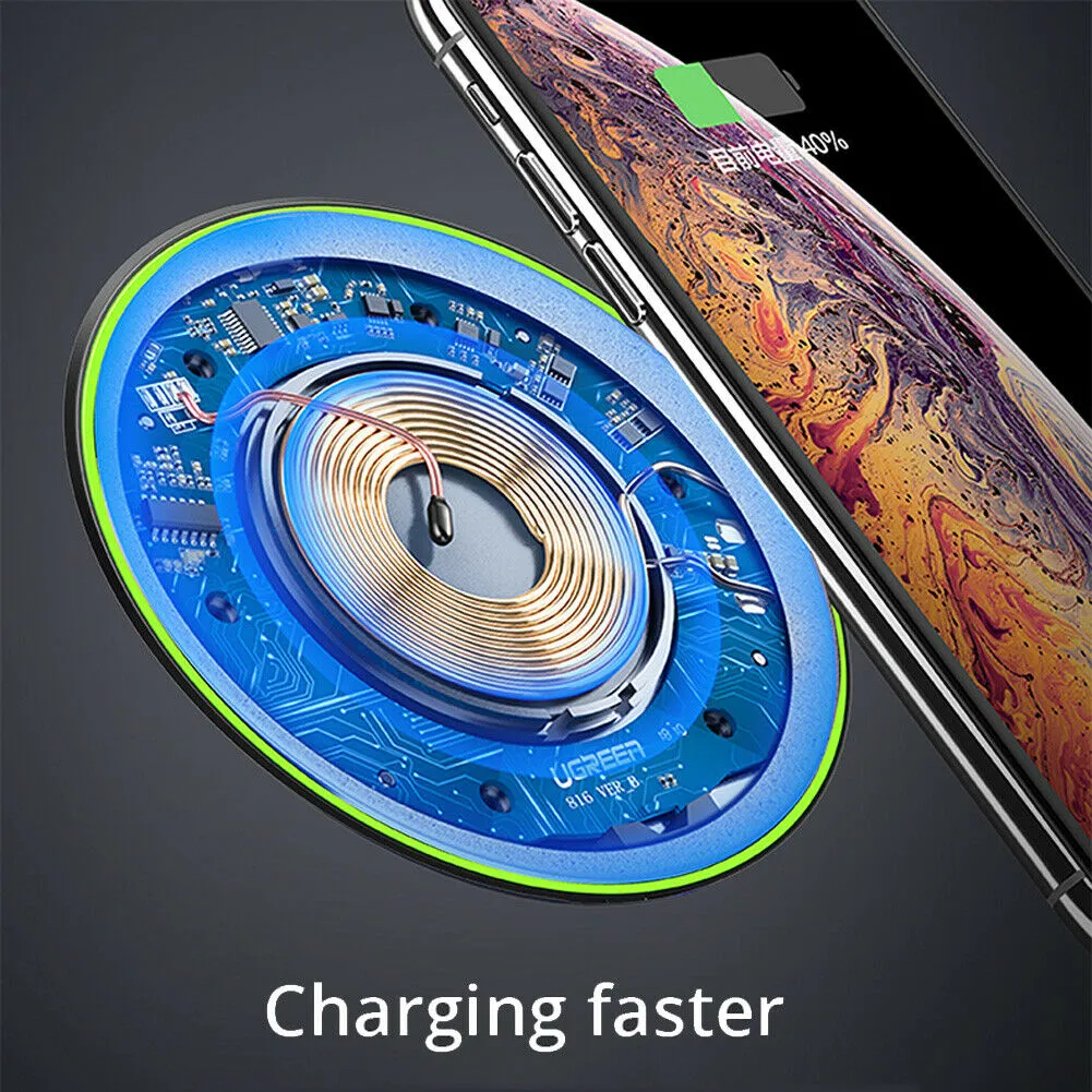 QI 10W Fast Wireless Charger Charging Pad for Huawei P30/Mate 20 Pro Samsung S10 white