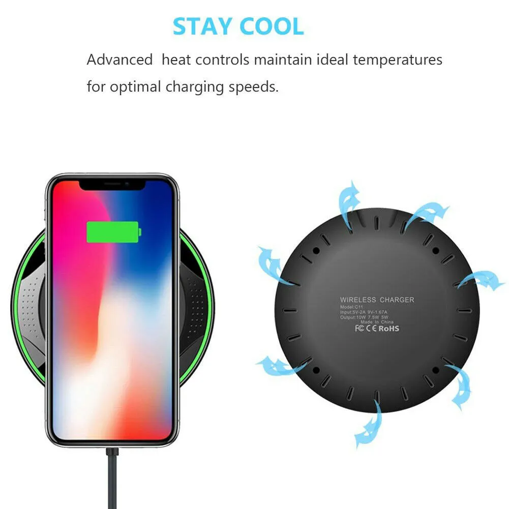 QI 10W Fast Wireless Charger Charging Pad for Huawei P30/Mate 20 Pro Samsung S10 white