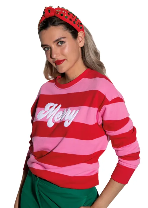 "MERRY" STRIPE SWEATSHIRT