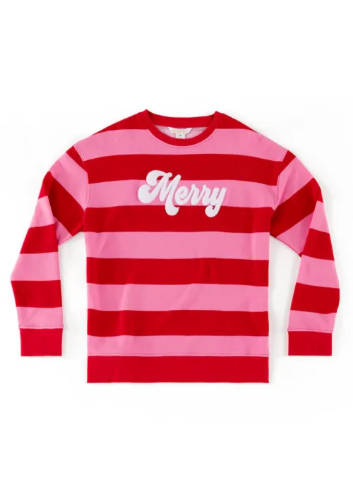 "MERRY" STRIPE SWEATSHIRT