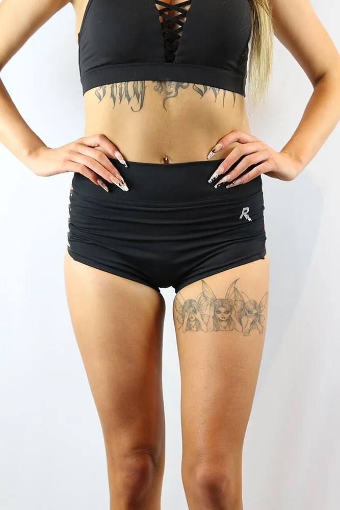 Rarr Criss Cross High Waist Brazil Short -  Matte Black