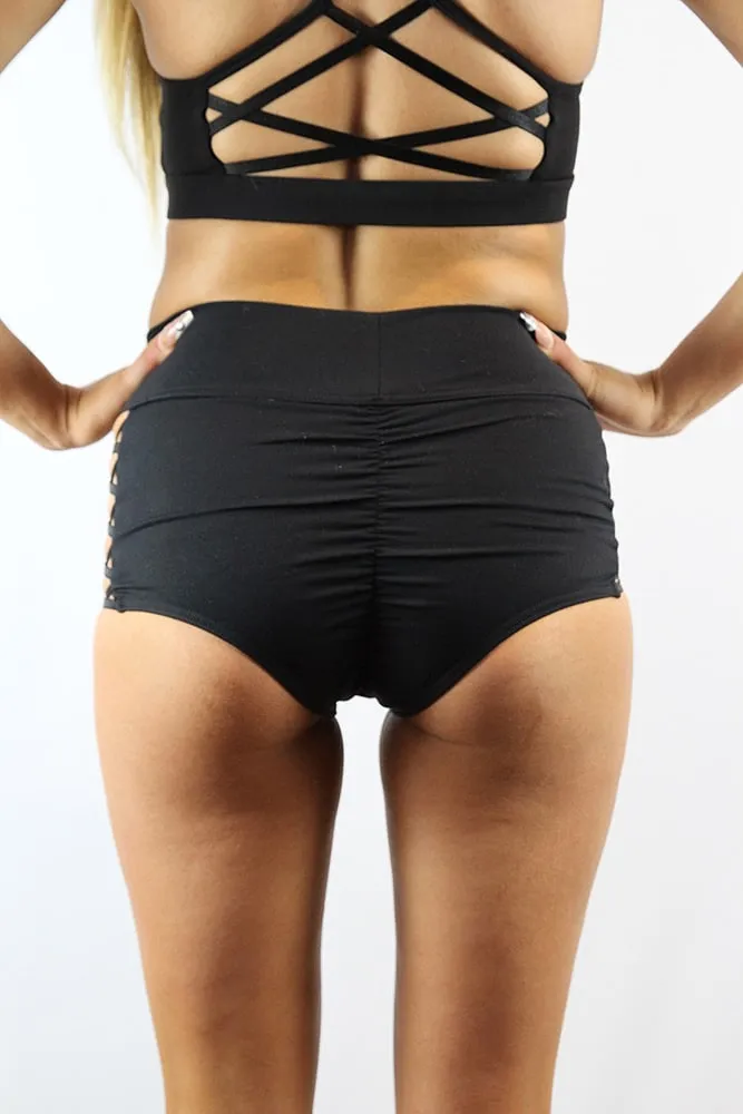 Rarr Criss Cross High Waist Brazil Short -  Matte Black