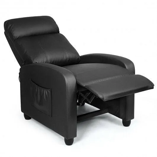 Recliner Massage Winback Single Chair with Side Pocket-Black - Color: Black