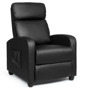 Recliner Massage Winback Single Chair with Side Pocket-Black - Color: Black