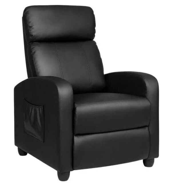 Recliner Massage Winback Single Chair with Side Pocket-Black - Color: Black