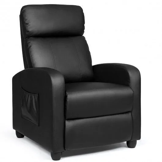 Recliner Massage Winback Single Chair with Side Pocket-Black - Color: Black