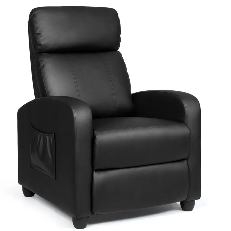 Recliner Massage Winback Single Chair with Side Pocket-Black - Color: Black