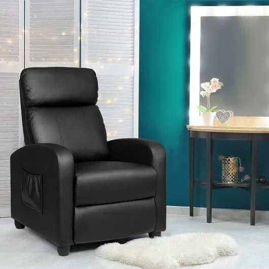 Recliner Massage Winback Single Chair with Side Pocket-Black - Color: Black
