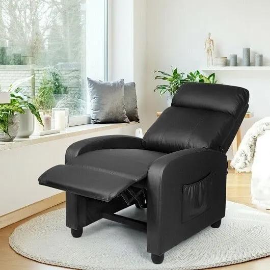 Recliner Massage Winback Single Chair with Side Pocket-Black - Color: Black