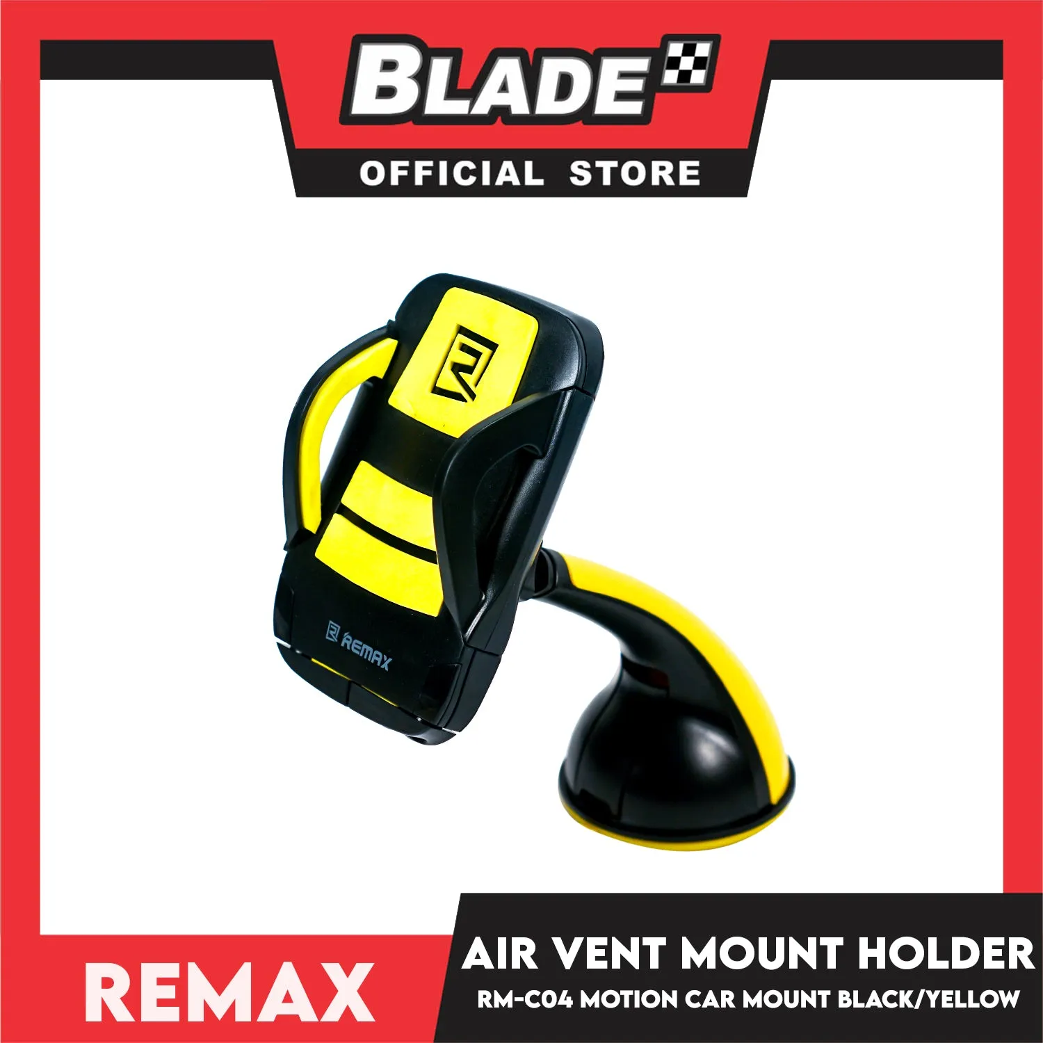 Remax Universal Car Airvent Mount Holder Motion Car Mount RM-C04 (Black and Yellow) Car Phone Holder Suction, Strong and Super Safe
