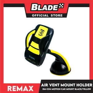 Remax Universal Car Airvent Mount Holder Motion Car Mount RM-C04 (Black and Yellow) Car Phone Holder Suction, Strong and Super Safe