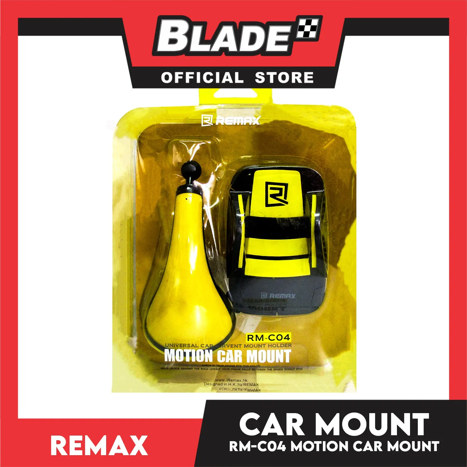 Remax Universal Car Airvent Mount Holder Motion Car Mount RM-C04 (Black and Yellow) Car Phone Holder Suction, Strong and Super Safe