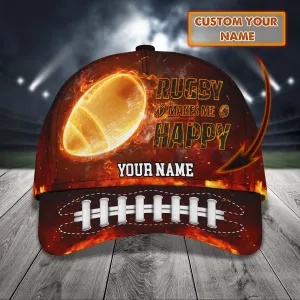 Rugby Make Me Happy - Personalized Name Cap - Loop - Nt168 - Ct124