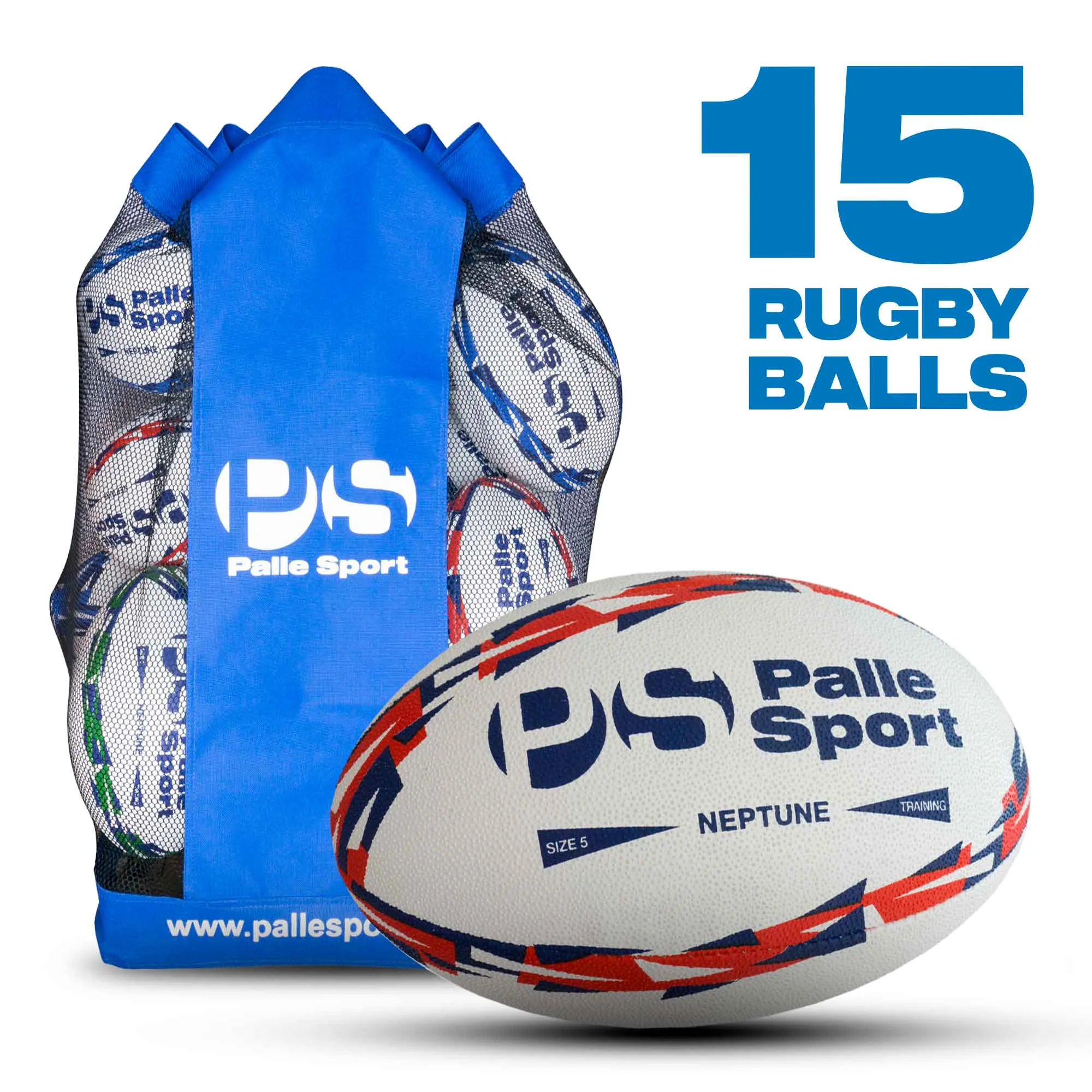 Rugby - Neptune Premium Training Ball - 15 Ball Bundle - Size 5, 4 & 3 - Colour - Red