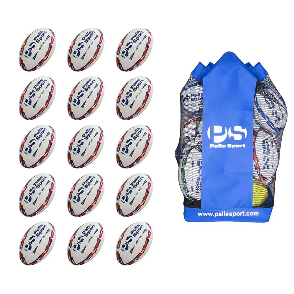 Rugby - Neptune Premium Training Ball - 15 Ball Bundle - Size 5, 4 & 3 - Colour - Red
